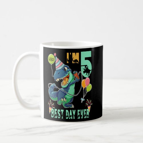 I am 5 Years Old Birthday Party  Dinosaur Gamer Bo Coffee Mug