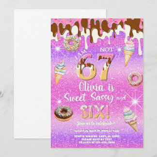 I am 6 not 7 girl 6th birthday invitation. invitation