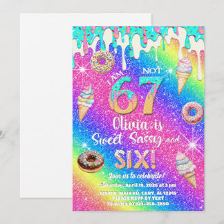 I am 6 not 7 girl 6th birthday invitation. invitation