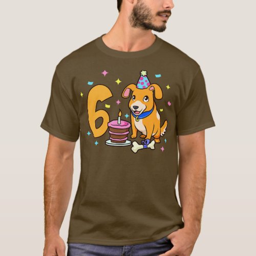 I am 6 with dog kids birthday 6 years old T_Shirt