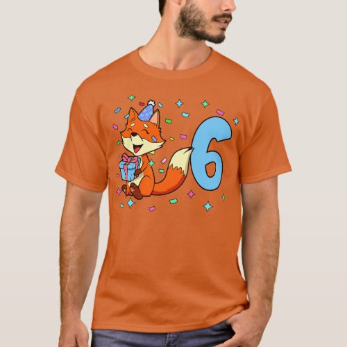 I am 6 with fox boy birthday 6 years old T_Shirt
