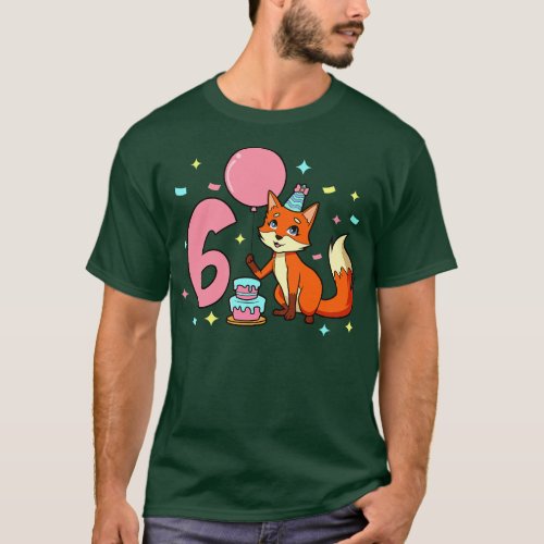 I am 6 with fox girl birthday 6 years old T_Shirt