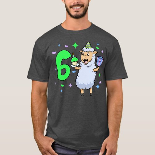 I am 6 with sheep girl birthday 6 years old T_Shirt