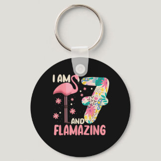I Am 7 And Flamazing Bithday Flamingo 7th Bday Cel Keychain