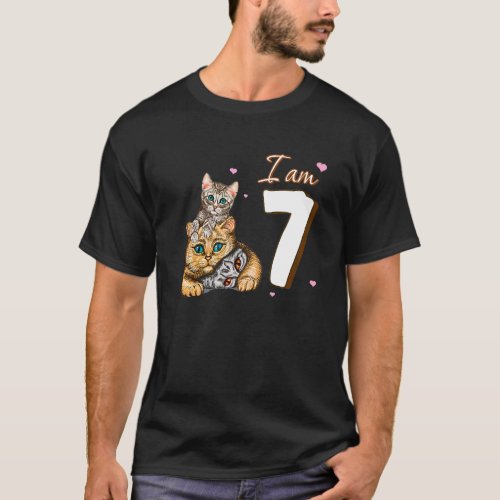 I Am 7 Cats  For 7th Birthday Fan T_Shirt