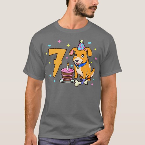 I am 7 with dog kids birthday 7 years old T_Shirt