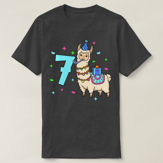 I am 7 with Lama kids birthday 7 years old T-Shirt (Design Front)