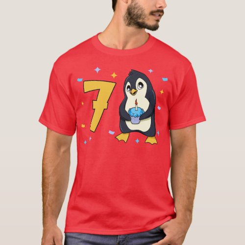 I am 7 with penguin kids birthday 7 years old T_Shirt