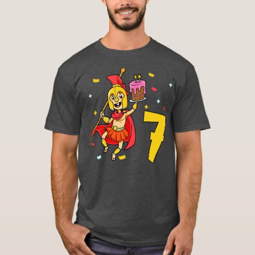 I am 7 with Spartan kids birthday 7 years old T_Shirt