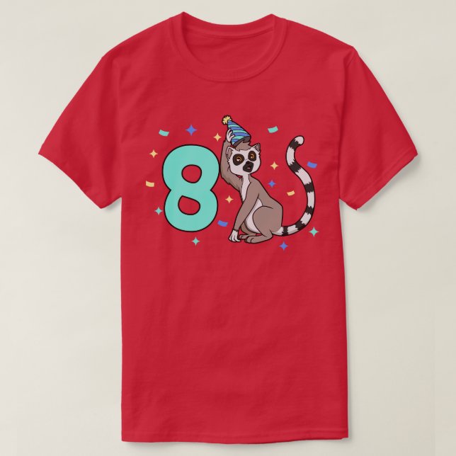 I am 8 with lemur kids birthday 8 years old T-Shirt (Design Front)