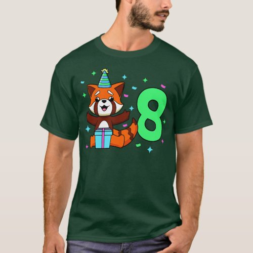 I am 8 with red panda kids birthday 8 years old T_Shirt