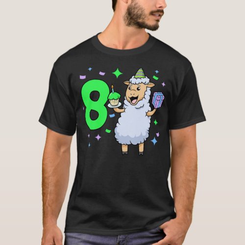 I am 8 with sheep girl birthday 8 years old T_Shirt