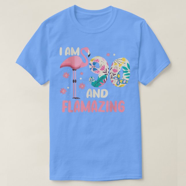 I Am 90 And Flamazing Bithday Flamingo 90th Bday C T-Shirt (Design Front)