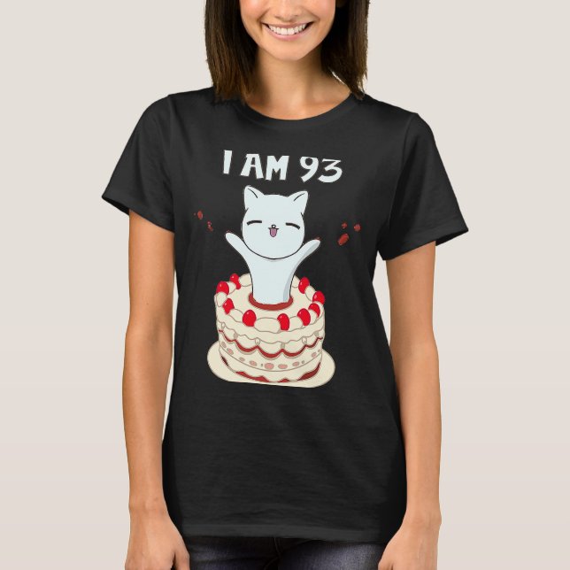 I am 93 Cute cat kitten with birthday cake T-Shirt (Front)