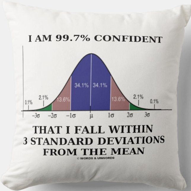 I Am 99.7% Confident Fall Within 3 Standard Dev Throw Pillow (Throw pillow for anyone who falls within 3 standard deviations from the mean)