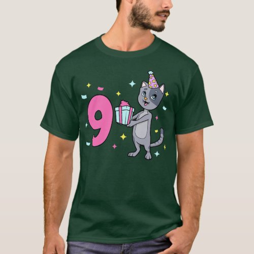 I am 9 with cat girl birthday 9 years old T_Shirt