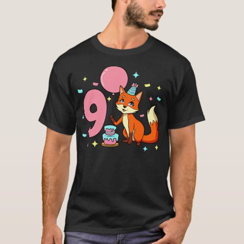 I am 9 with fox girl birthday 9 years old T_Shirt