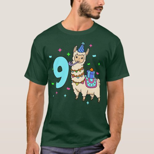 I am 9 with Lama kids birthday 9 years old T_Shirt