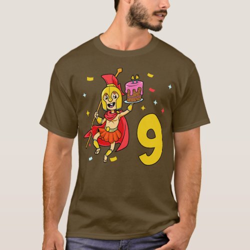 I am 9 with Spartan kids birthday 9 years old T_Shirt