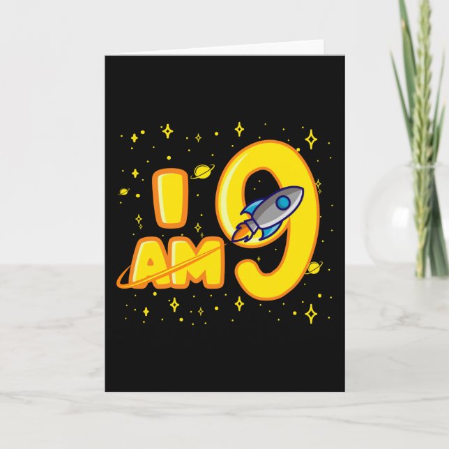 I AM 9 YEAR OLD 9th Birthday Boy Space Birthday Card (Front)