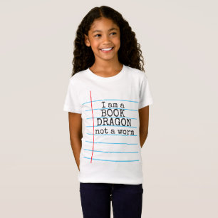 "I am a BOOK DRAGON not a worm" on Notebook Paper T-Shirt