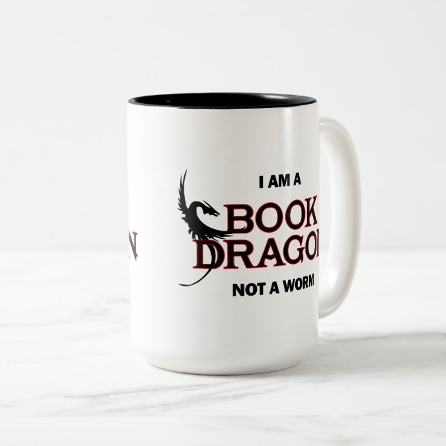 I am a Book Dragon, not a Worm Two-Tone Coffee Mug (Front Right)
