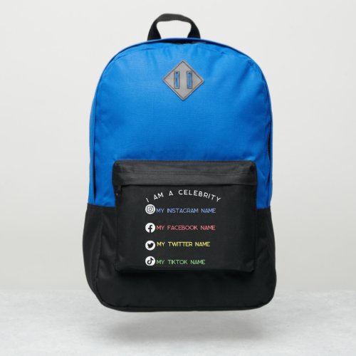 I am a celebrity customize your social media info port authority backpack