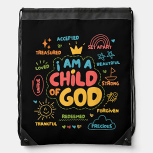I am a Child of God Christian Retro Jesus Faith De Drawstring Bag