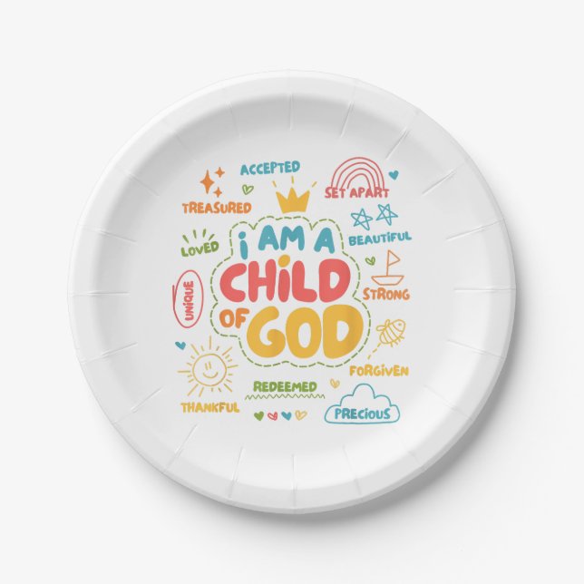I am a Child of God Christian Retro Jesus Faith De Paper Plates (Front)