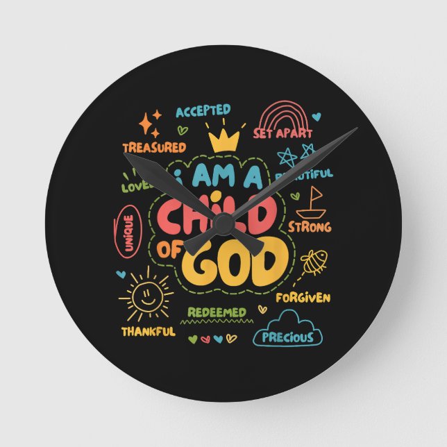 I am a Child of God Christian Retro Jesus Faith De Round Clock (Front)