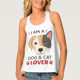 I Am a Dog & Cat Lover Women’s White Piping Racerb Tank Top
