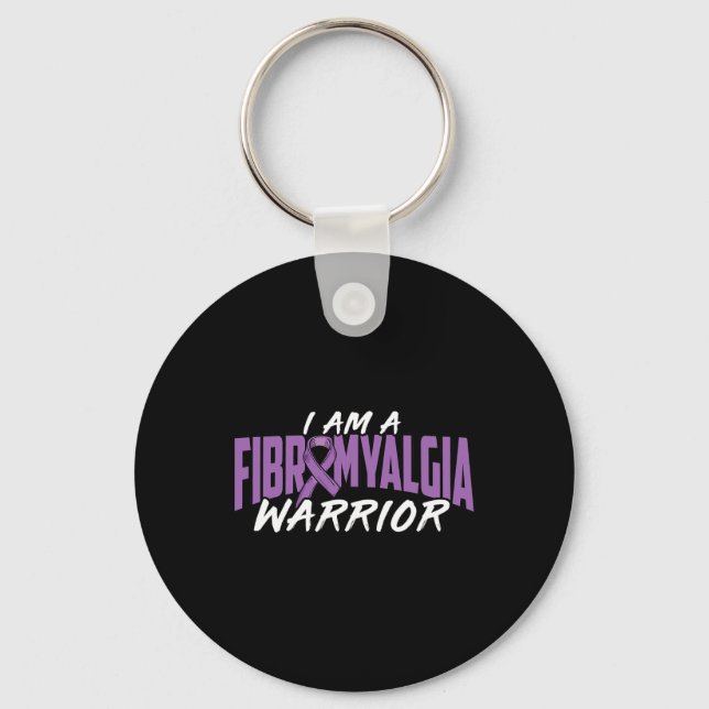 I Am A Fibromyalgia Warrior. Purple Fibromyalgia A Keychain (Front)