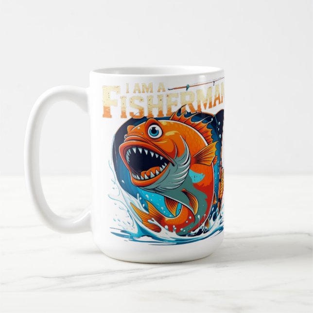 I Am a Fisherman – Bold & Funny Big Fish Design Coffee Mug (Left)