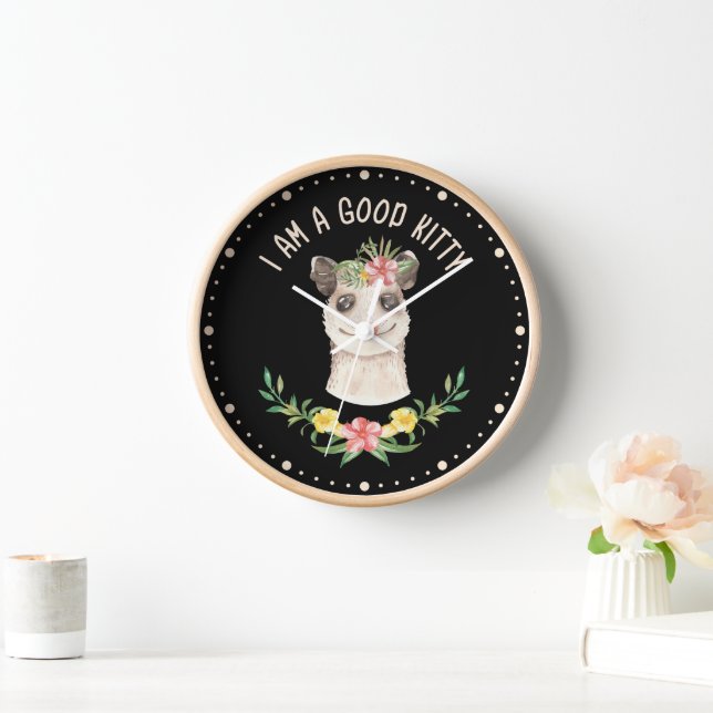 I Am a Good Kitty Funny Cute Possum Lover Gift Clock (Home)