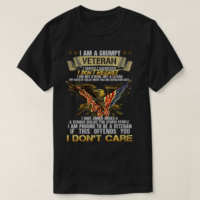 I Am A Grumpy Old Veteran Eagle Flag Veterans Day  T-Shirt (Design Front)