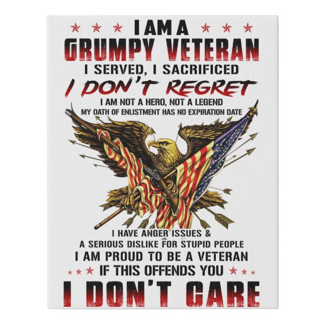 I Am A Grumpy Veteran Faux Canvas Print (Front)