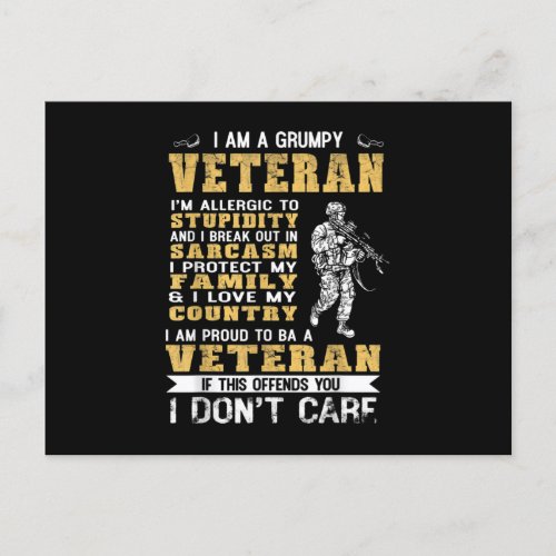 I Am A Grumpy Veteran Proud To Be Veteran Announcement Postcard