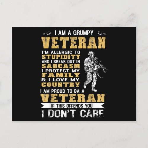 I Am A Grumpy Veteran Proud To Be Veteran Postcard