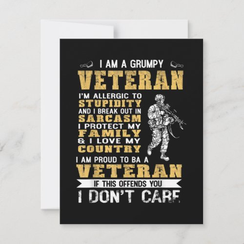 I Am A Grumpy Veteran Proud To Be Veteran RSVP Card