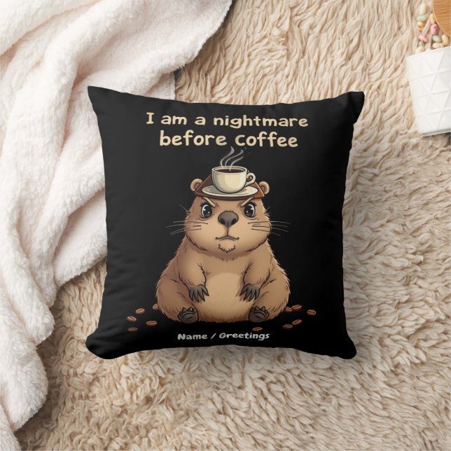 I Am a Nightmare Before Coffee, Lovers Motto Throw Pillow (Blanket)