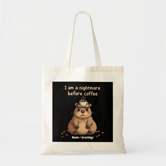 I Am a Nightmare Before Coffee, Lovers Motto Tote Bag (Front)