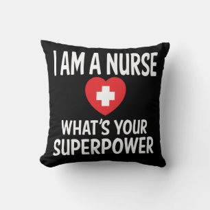 I Am A Nurse Superpower, Nursing RN, LPN, Black Throw Pillow