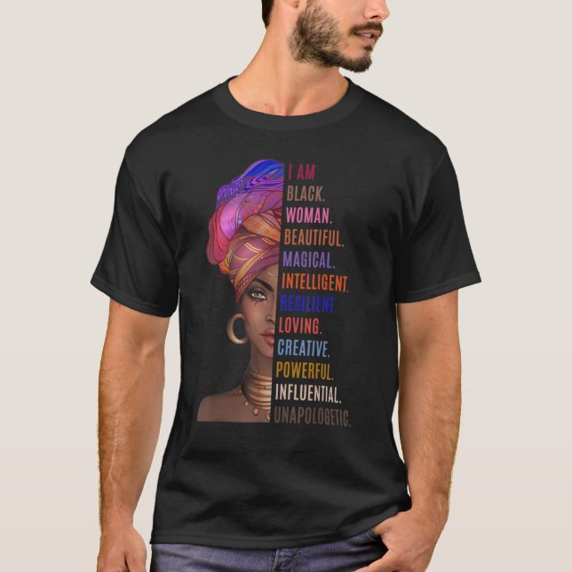 I Am a Powerful Black Woman Strong Black African A T-Shirt (Front)