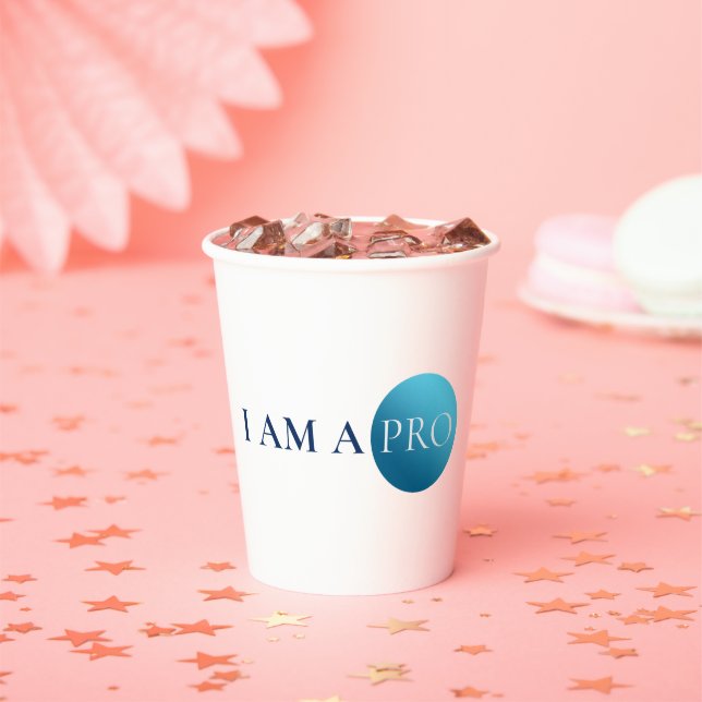 I AM A PRO | Bold Minimalist Blue Circle Paper Cups (Insitu)