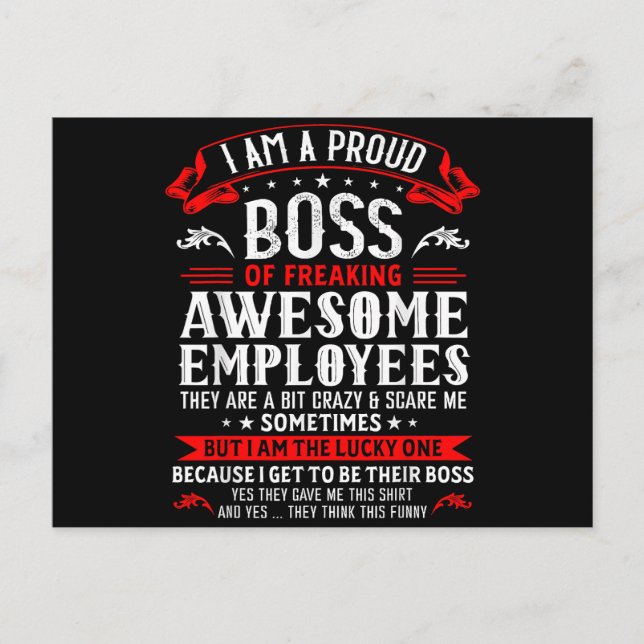 I Am A Proud Boss Of Freaking Awesome Employees Fu Postcard (Front)