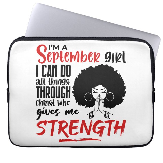I Am A September Girl Praying Black Queen Woman Laptop Sleeve (Front)