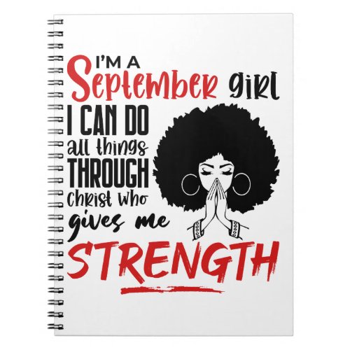 I Am A September Girl Praying Black Queen Woman Notebook