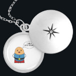 I am a super potato locket necklace<br><div class="desc">A potato dressed up as a super hero with the speech bubble "I am a super potato".</div>