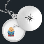 I am a super potato locket necklace<br><div class="desc">A potato dressed up as a super hero with the speech bubble "I am a super potato".</div>