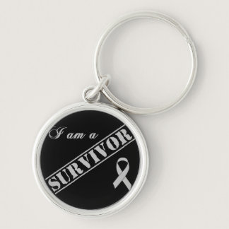 I am a Survivor - Brain Tumor / Cancer Grey Ribbon Keychain